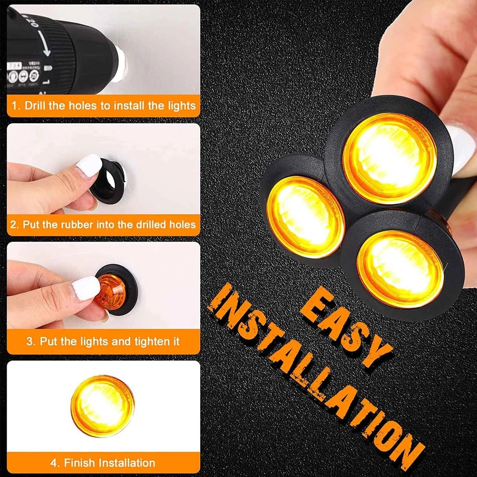 1-100Pcs 3/4"Round LED Bullet Clearance Side Marker Lights For Truck Trailer RV - Изображение 4 из 4