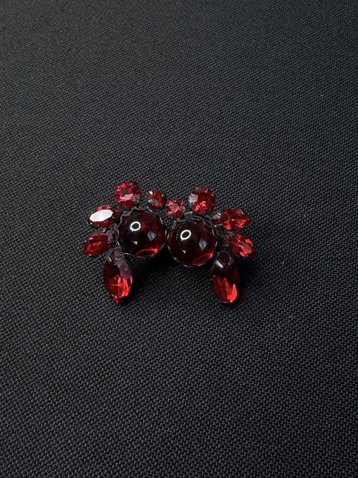 Vintage Ruby Red And Black Statement Costume Earr… - image 1