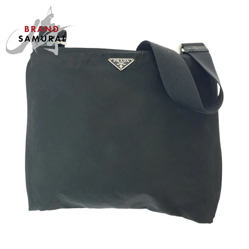 Prada Tessuto Triangle Logo Plate Black Silver Hardware Nylon Crossbody Shoulder