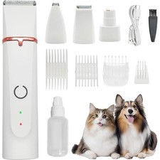 3-in-1 Cordless Pet Grooming Kit Dog Cat Clippers Low Noise Nail Grinder Paw Tri