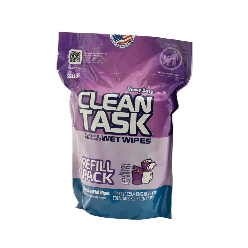 Clean Task Degreasing Wet Wipes - Refill Pack, Red, 70 Sheets - Image 2 of 4