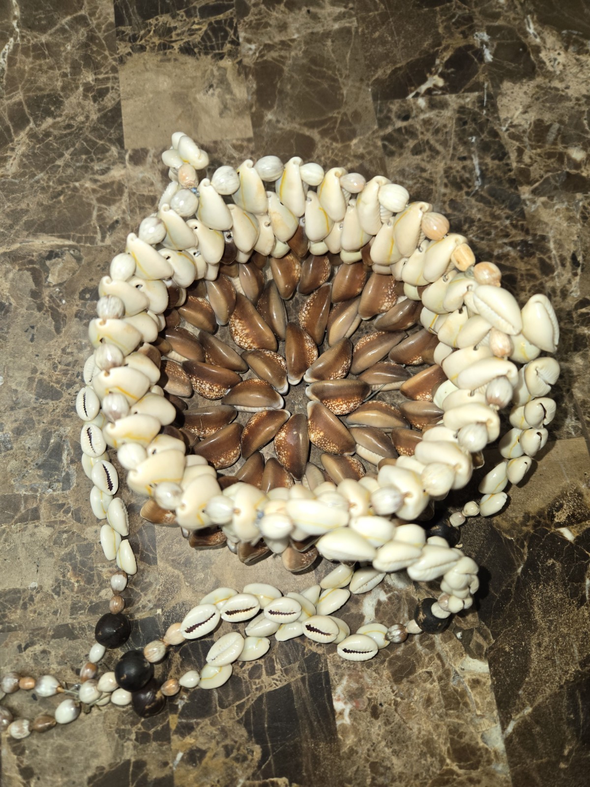 Vintage 70s Cowrie Shell Hanging Macrame Plant Holder Boho Mid Century 18"