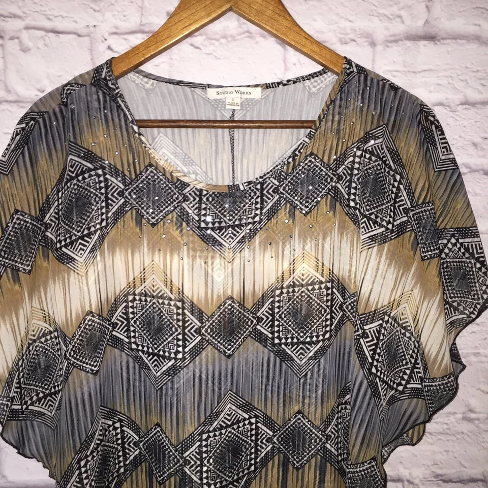 Blusa Studio Works Mujer Estampado Geométrico Transparente Manga Corta Top Talla S Carrera Foto 2 de 4