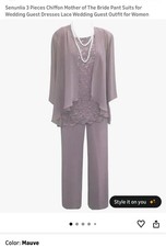 Women 3 Pieces Chiffon Mother of The Bride Pant Suits Sz 16 Outfit NWOT Mauve