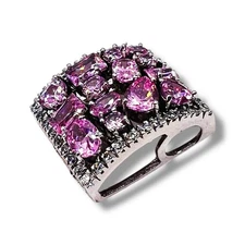 925 Sterling Silver Pink Stone Cluster Square Slide Charm Pendant 23mm 10g