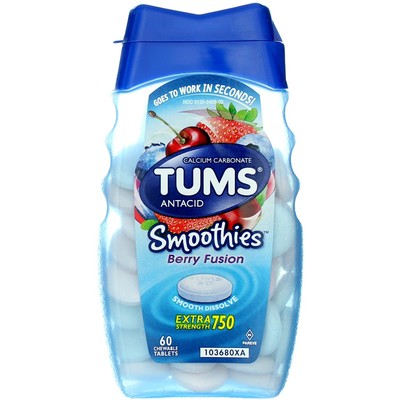 3 Pack Tums Extra Strength Smoothies Antacid Chewable Tablets, Berry Fusion, ...