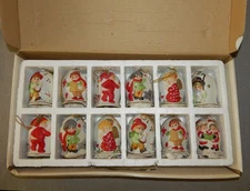 Vintage Christmas Chimes, Set of 12 Jasco Bisque Porcelain 1980 (3" tall} New
