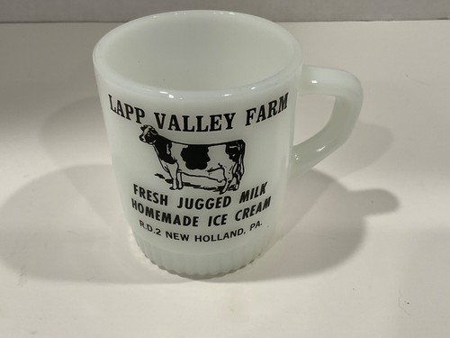 Fire King Milk Glass Mug Advertising Lapp Valley Farm New Holland, PA Milk