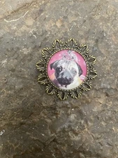 Retro Princess Pug In Tiara Vintage Bronze Filigree Brooch Pin