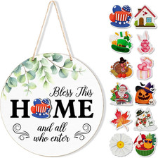 Interchangeable Welcome Sign Summer Front Door Decor, Patriotic 4Th of July Mode
