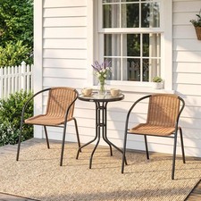 3 Pieces Rattan Bistro Set with 2 Stackable Chairs Refurbished