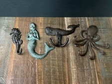 Set of 4 Cast Iron Decorative Wall Hooks Naut...