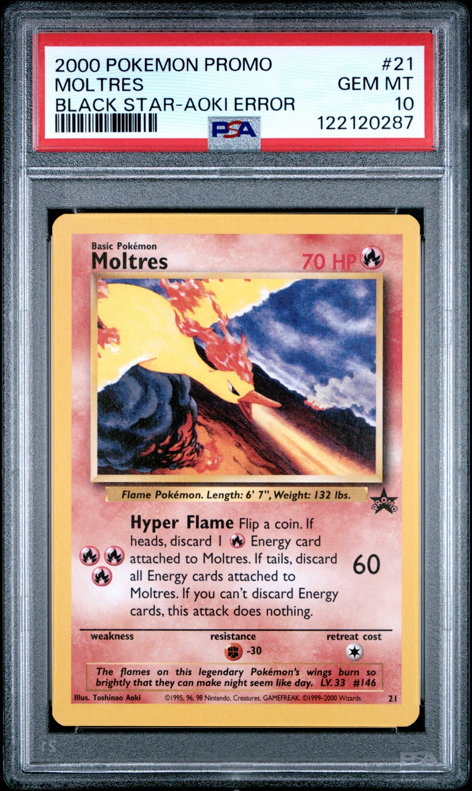 2000 POKEMON PROMO BLACK STAR TOSHINAO AOKI ERR #21 MOLTRES PSA 10