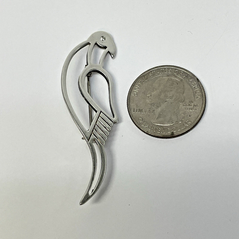 Parrot Abstract Bird Figural Cubic Zirconia Sterling Silver Vintage Brooch Pin