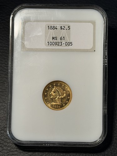 1884 $2.50 Quarter Eagle NGC MS61 OH No Barcode Fatty Hologram