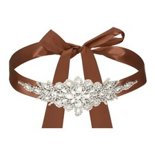 Bridal Belt 4cm Wide Sparkly Crystal Rhinestone Wedding Dress Belt Mocha
