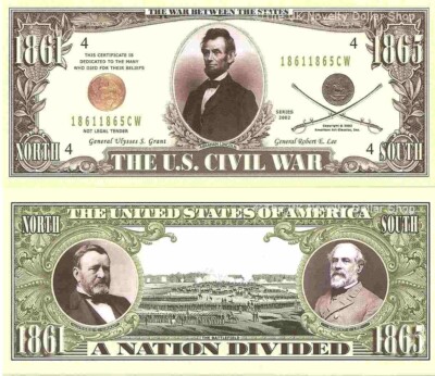 US Bürgerkrieg 1861 1865 Abraham Lincoln General US Grant RE Lee Dollar Scheine x 2