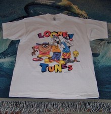 NEW Vintage 1996 LOONEY TUNES Tee Shirt WARNER BROS. White Cotton  Polyester XL