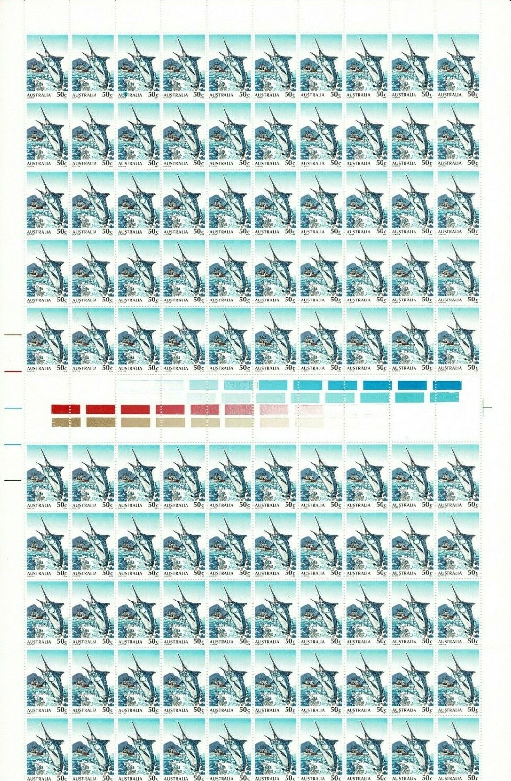 Stamps Max 81% OFF 1979 Australia 50c fishing in sheet 2021new shipping free 100 unfolded complete