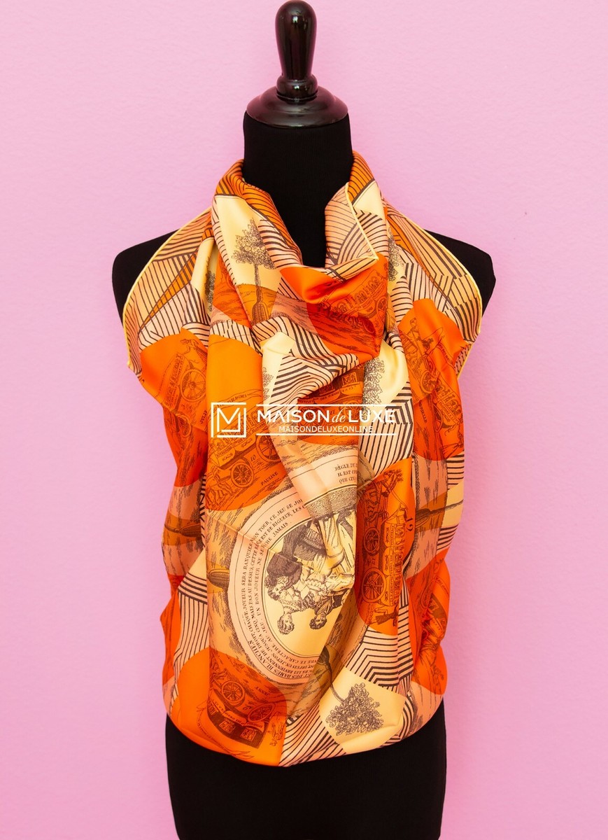 NEW HERMES 90 36 JEU DES OMNIBUS REMIX ORANGE SILK TWILL