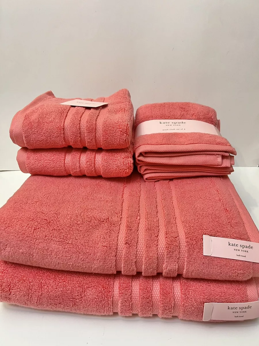 Kate Spade 2 Bath 2 Hand 4 Washclosh Towel Set Solid Coral Salmon Color NWT