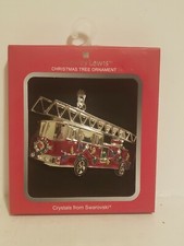 New Harvey Lewis Fire Engine Truck Christmas Ornament Crystals Swarovski NIB