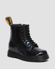 Dr. Marten s TODDLER 1460 RAINBOW PATENT LEATHER LACE UP BOOTS - Size 2 - Black