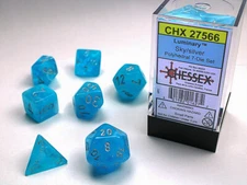 Chessex Luminary Sky/Silver Polyhedral Set 7 Dice - 27566 -  New - Free Bag