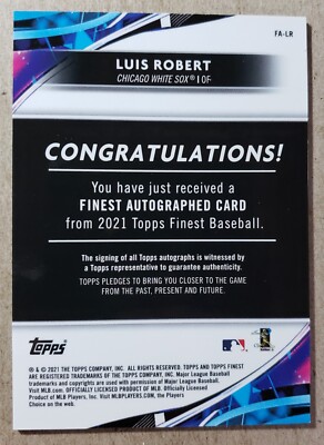 2021 Topps Finest Green Refractor Luis Robert Auto /99 White Sox