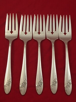 5 Oneida Community Tudor Plate 1946 Queen Bess II Silverplate Salad Forks 6 1/2''