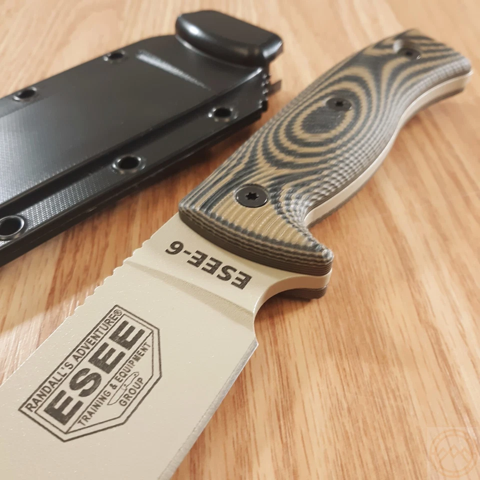 ESEE Model 6 Knife 5.25" Tan 1095HC Steel Full Tang Blade 3D Machined G10 Handle - Image 3 of 4