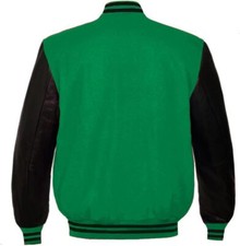 Varsity  Men's Baseball Letterman Bomber Leather Sleeve Jacket