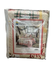 MarCielo Luxury Christmas Quilt Set 3 Pce Bedspread Rustic Deer Wreath Cardinal