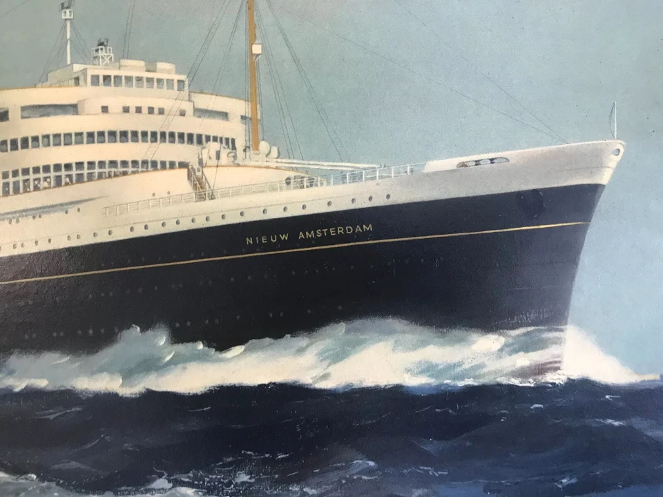 Vtg '60s Holland America Line Cruise Ship Advertising Sign Print Nieuw Amsterdam - Image 3 of 4