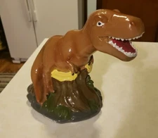 JURASSIC WORLD T-REX DINOSAUR CERAMIC COIN BANK 8'' TALL PRE-OWNED