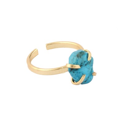 Real Raw Turquoise December Birthstone Gold Plated prong Setting Adjustable Ring
