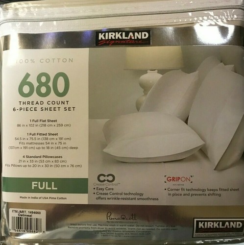 Kirkland Signature 680 Thread Count 6-piece Sheet Set, Full, Oatmeal - 第 1/1 張圖片