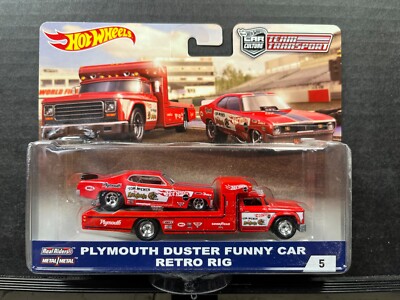 1/64 HOT WHEELS TEAM TRANSPORT PLYMOUTH DUSTER FUNNY CAR RETRO RIG THE  MONGOOSE