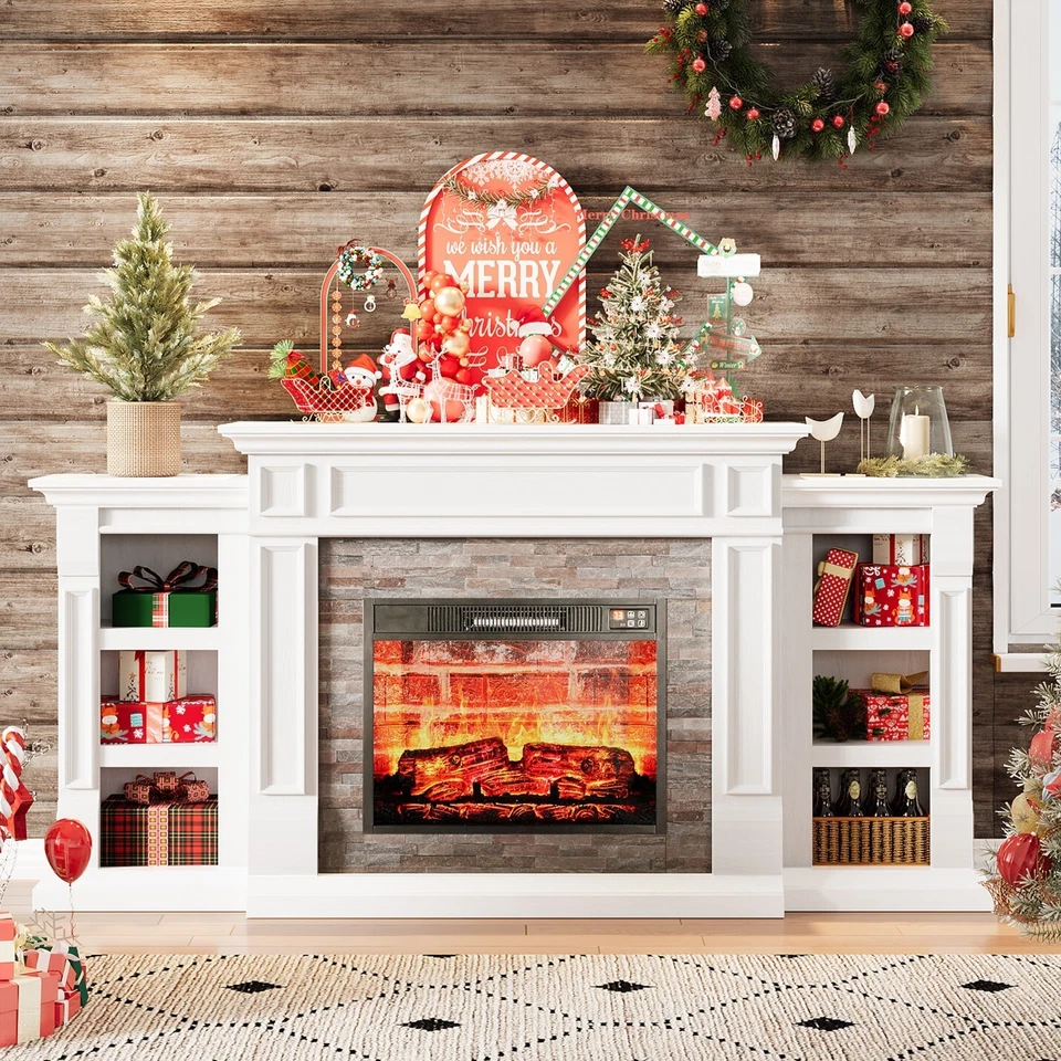 Chimenea 70" Soporte TV Chimenea Eléctrica con Abrigo para Salón Dormitorio Foto 3 de 4