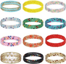 12Pcs Colorful Waist Elastic Belly Beads Chain Summer Beach Bikini Body Jewelry