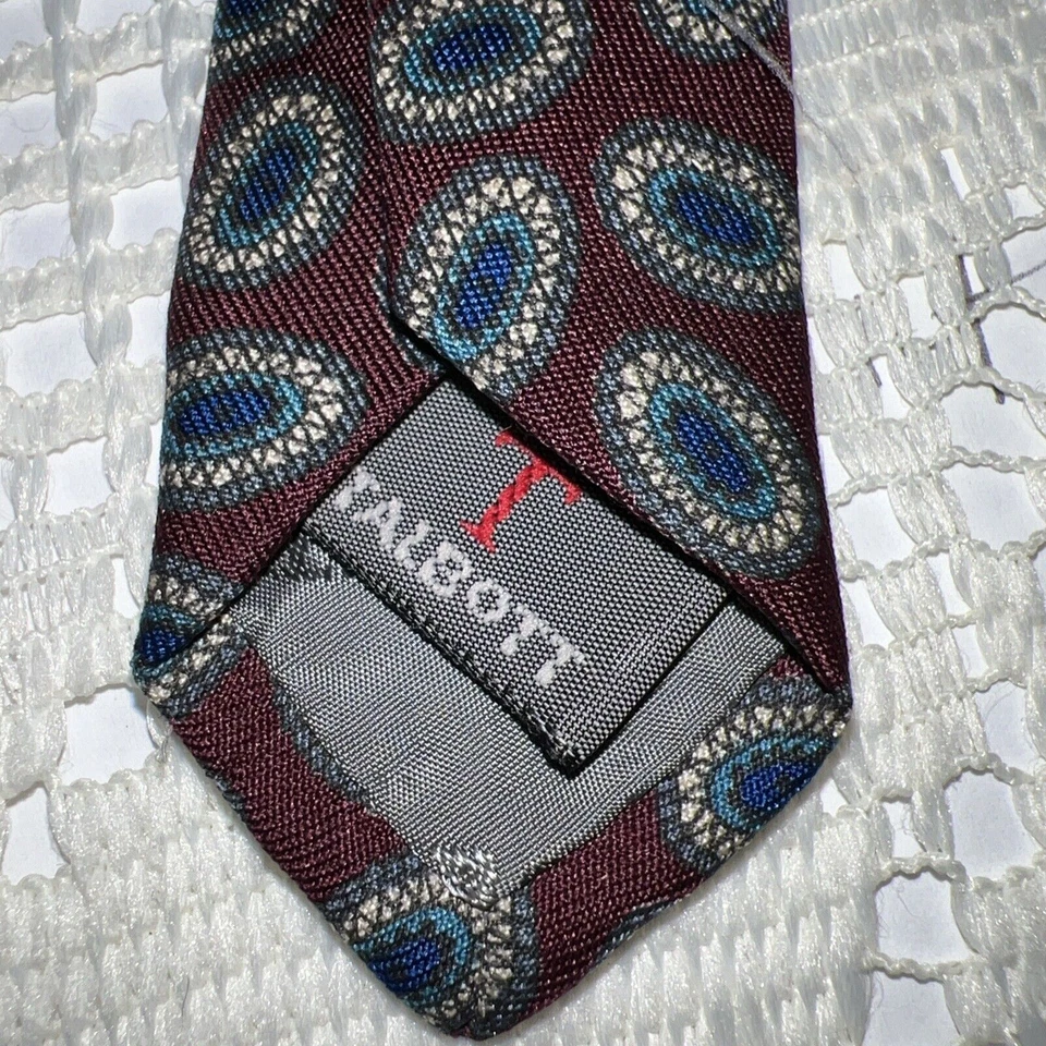 Robert Talbott галстук Cabernet фон с маленький пейсли в синий, зеленый и кремовый - Изображение 4 из 4