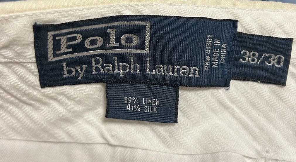PONY Pantaloni Polo Ralph Lauren vintage uomo 38x28 panna lino seta larghi abbigliamento resort