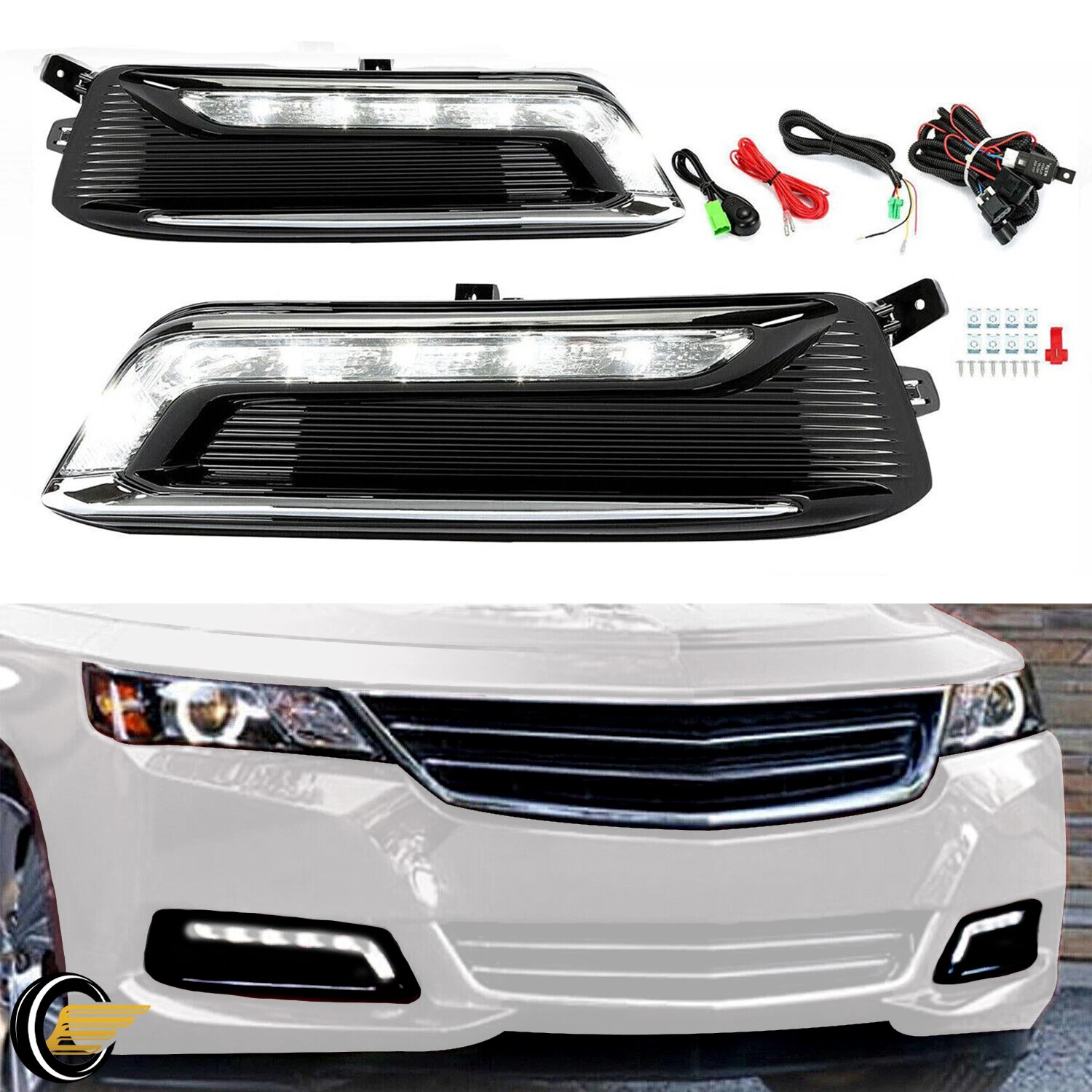 LED Pair Fog lights w/Wiring Harness & Switch LH&RH For 2014-2020 Chevy Impala