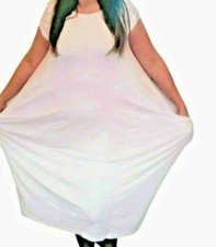 WOMEN WHITE OVERSIZE COTTON SHORT SLEEVE MIDI DRESS ( ONE SIZE PLUS )