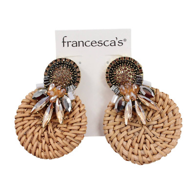 Francesca's Rhinestone & Rattan Drop Earrings #E1286