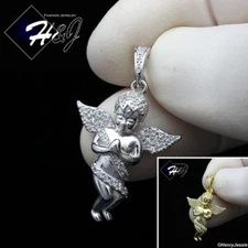 925 STERLING SILVER ICY BLING CZ GOLD PLATED/SILVER 3D ANGEL WING PENDANT*SP349