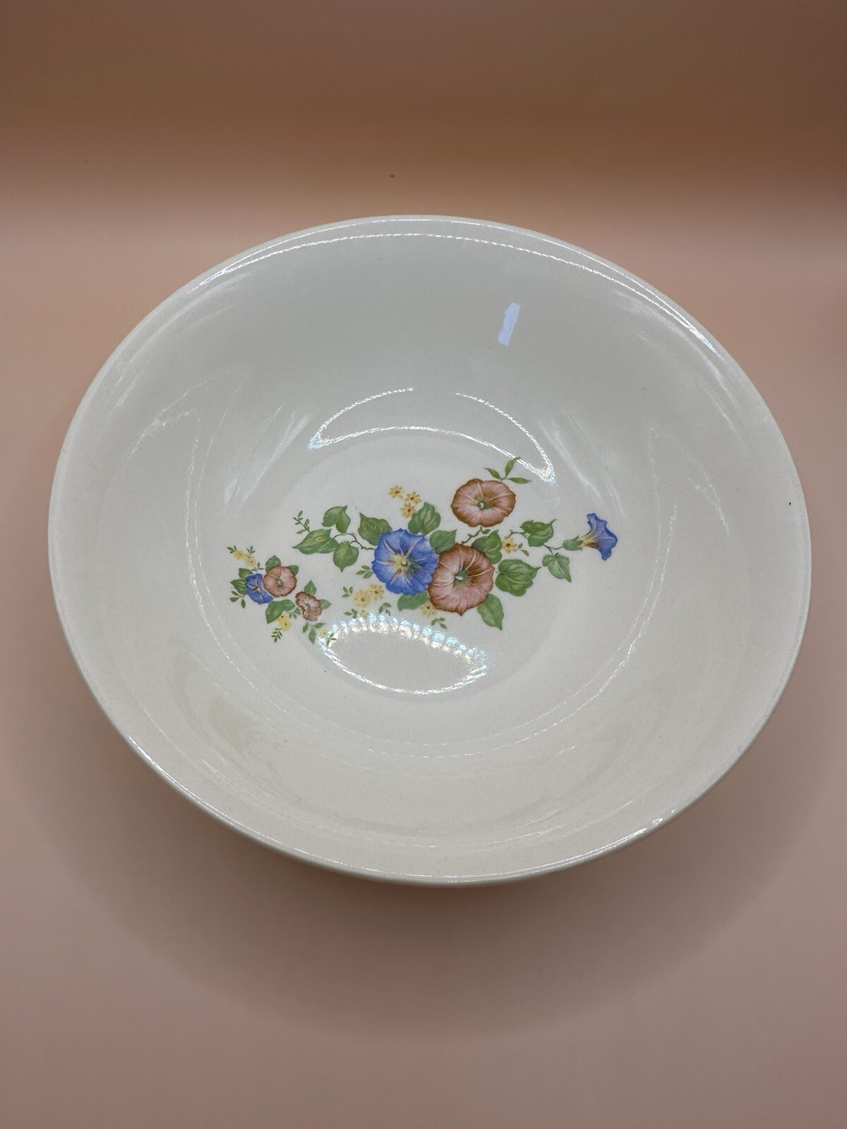 Vintage White 7.5 Inch Ceramic Morning Glory Cereal Salad Bowl