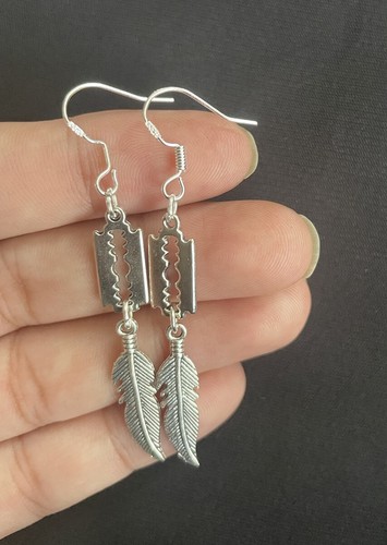 Mode Damen Frauen Rasierklinge, Feder Stil 925 Sterling Silber Haken Ohrringe