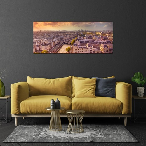 Glasbilder Wandbild Deko Bilder 125x50 Sonnenuntergang Ansicht von Paris - Bild 2 von 6