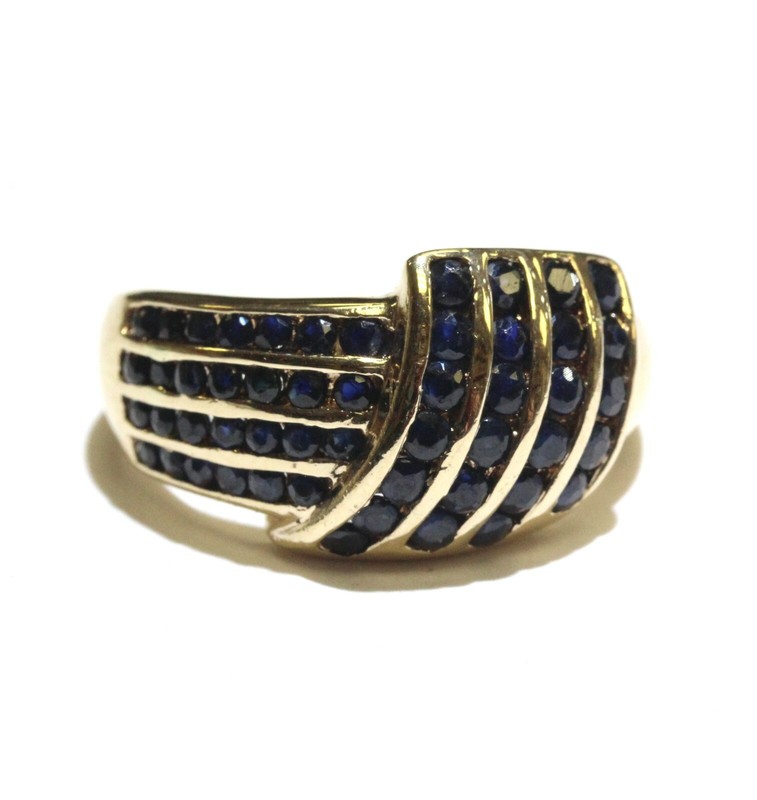 10k yellow gold round channel set sapphire gemstone ring 5.7g ladies 10